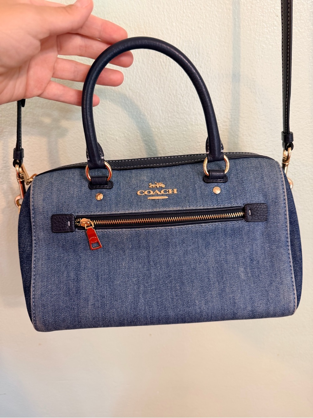 Coach Blue Denim Satchel with Navy Leather Trim and Gold Hardware - Picture 8 of 14
